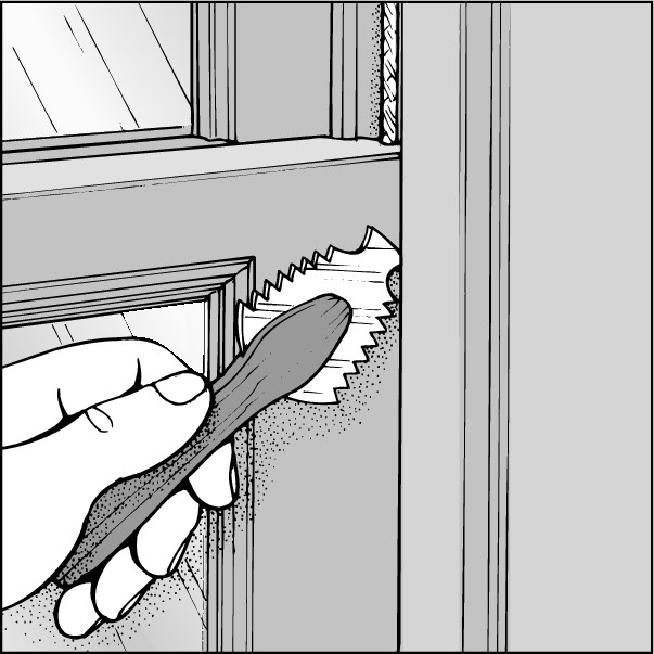 Figure 2-2: Use a special tool with a serrated blade or a putty knife with a thin, flexible blade to open painted-shut windows.